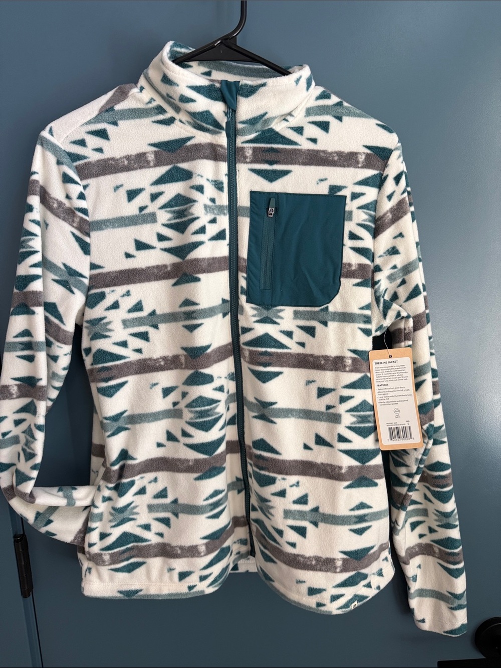 Women’s Marika Teal and Gray Patterned Fleece Jacket NWT